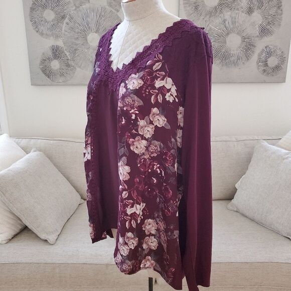 NEW! Marucies Crochet & Lace Floral Long Sleeve Blouse - size 4X in Purple - Picture 5 of 12